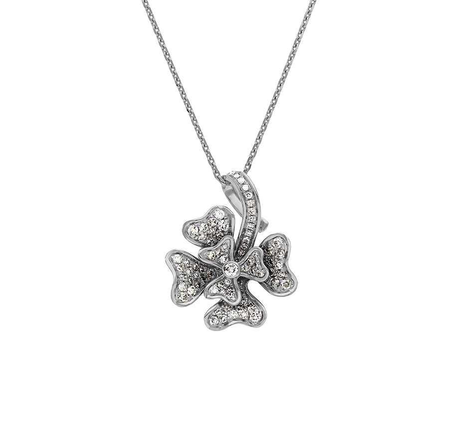 Flower Shape Round Natural diamond White Gold Necklace Set