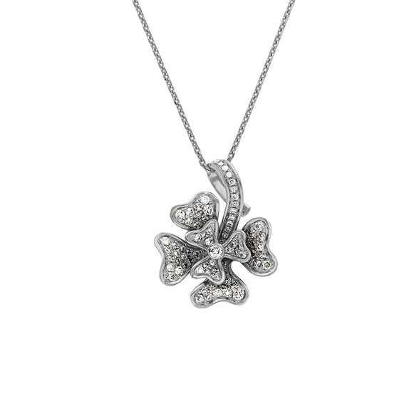 Комплект ожерелья из белого золота с круглым натуральным бриллиантом в форме цветка 
