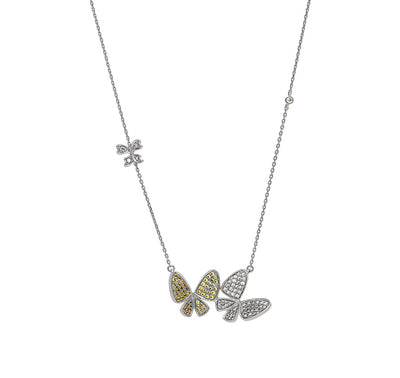 Комплект ожерелья из желтого сапфира в форме бабочки с круглым натуральным бриллиантом из белого золота 