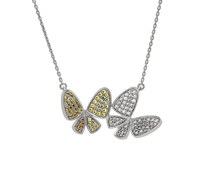 Butterfly Shape Yellow Sapphire With Round Natural Diamond White Gold Necklace Set