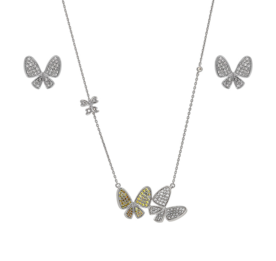 Butterfly Shape Yellow Sapphire With Round Natural Diamond White Gold Necklace Set