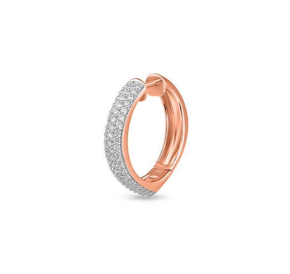 Серьги-кольца из розового золота с круглыми натуральными бриллиантами, паве и зубцами 