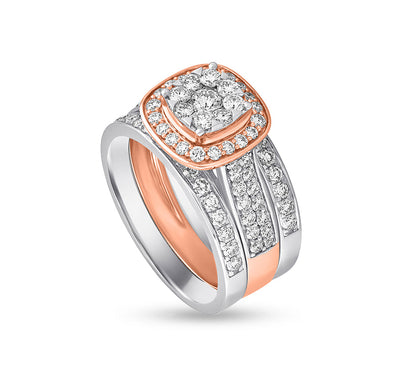 Cushion Shape Filed With Round Natural Diamond Dual Stone Engagement Ring