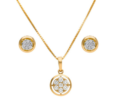 Round Shape With Pressure Setting Yellow Gold Necklace Set